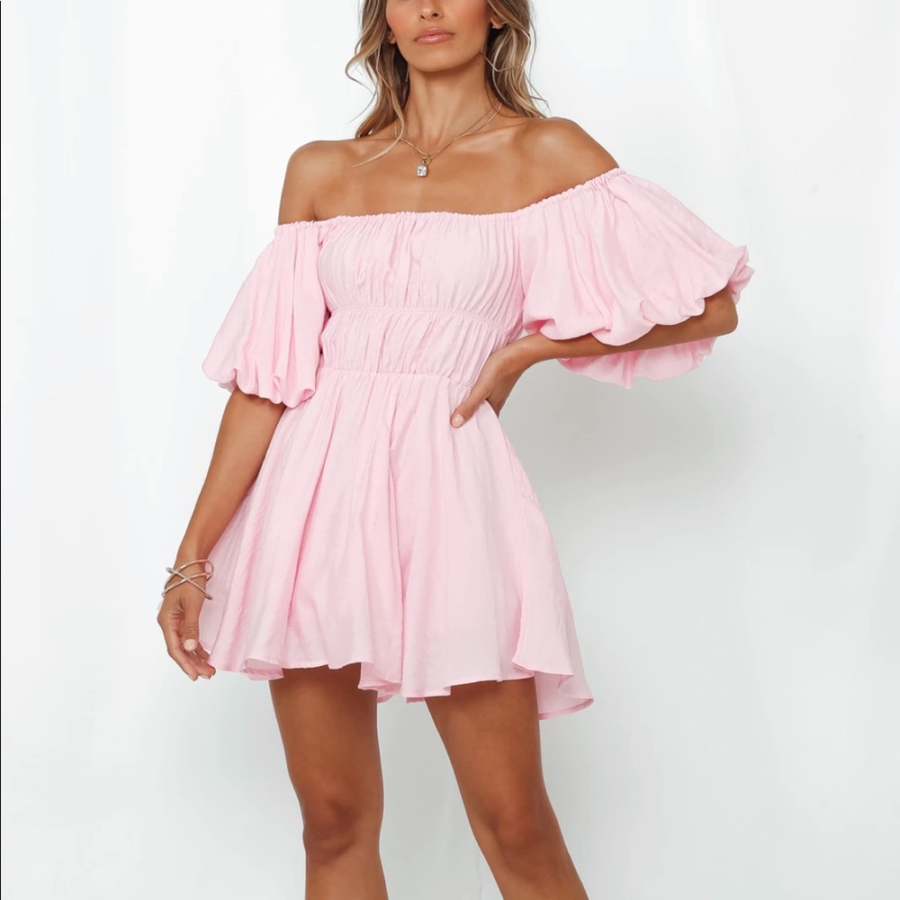 baby pink hello molly off shoulder dress